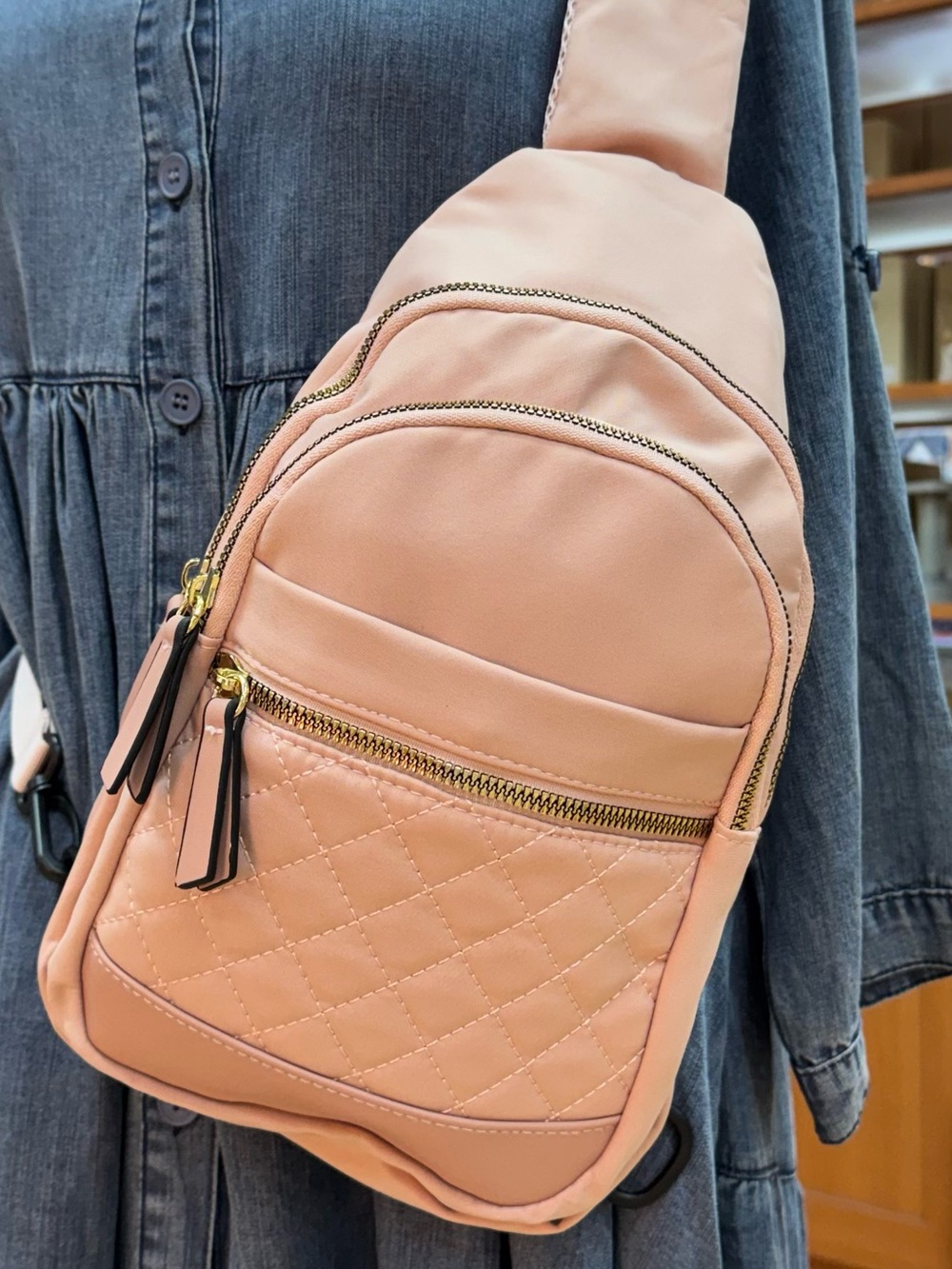 Peach Quilted Crossbody Sling Bag - Women